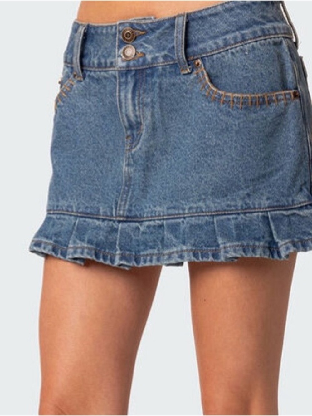 Edikted Blue Ruffled Denim Mini Skirt- Size Medium NWT